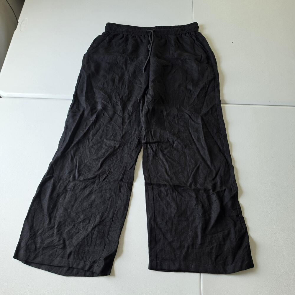Halara Pants Womens L Petite Black Wide Leg Twill Lounge Elastic Waist Casual
